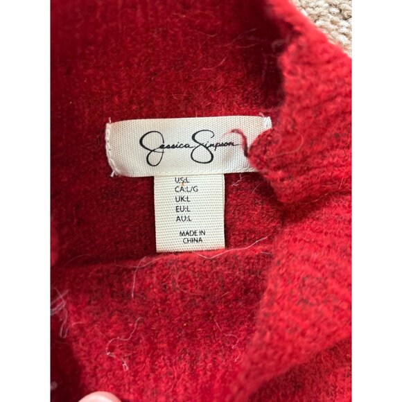JESSICA SIMPSON WOMEN'S RED HOLIDAY SNOWFLAKE FUZZY MOCK NECK SWEATER SZ L - Picture 4 of 4